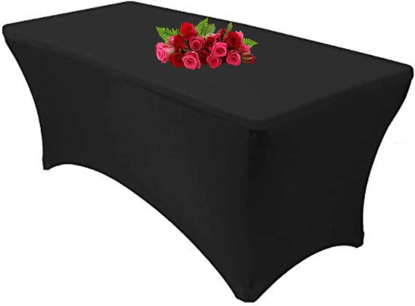 

10FT Spandex Black Tablecloth for Rectangle Tables - Stretch Table Cover for Standard Folding Tables, Elastic Table Cove