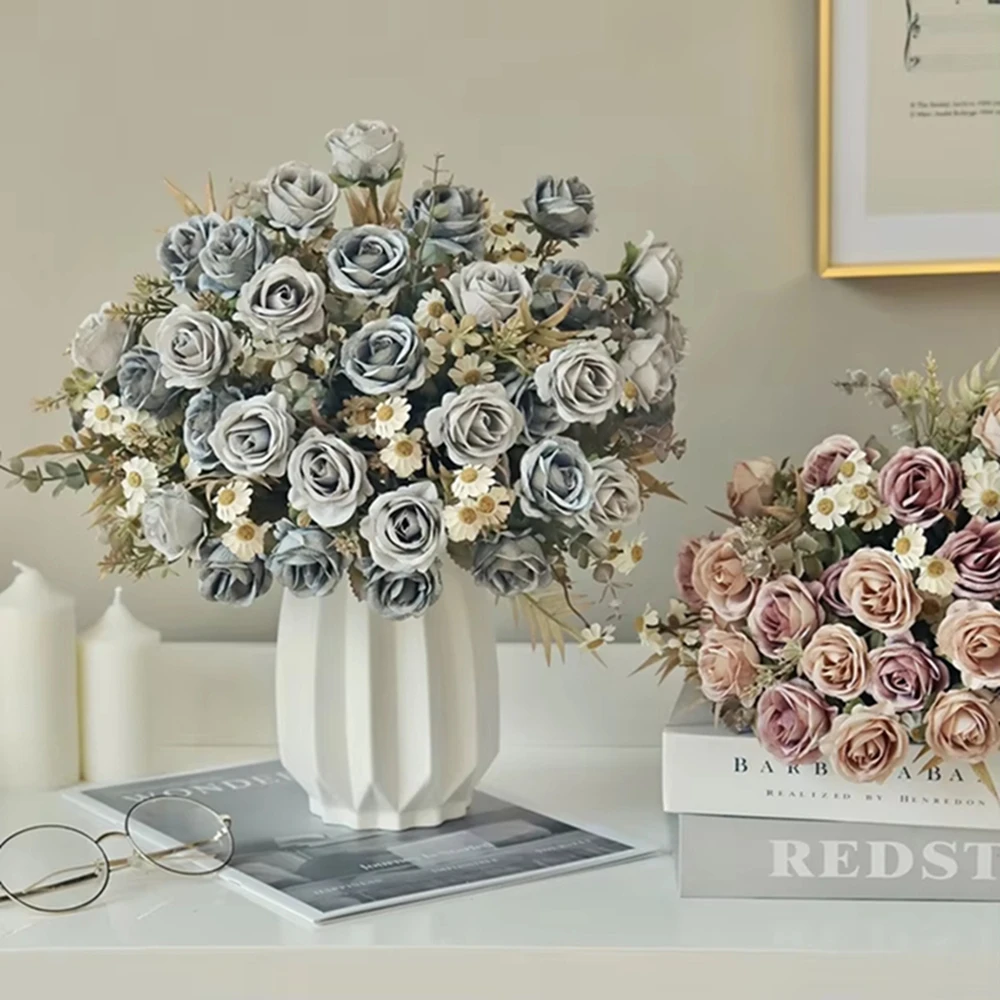 

Silk Roses Artificial Flowers Wedding Home Room Christmas Chamber Decor Gala Wreath Beautiful Bridal Bouquets Table Centrepieces