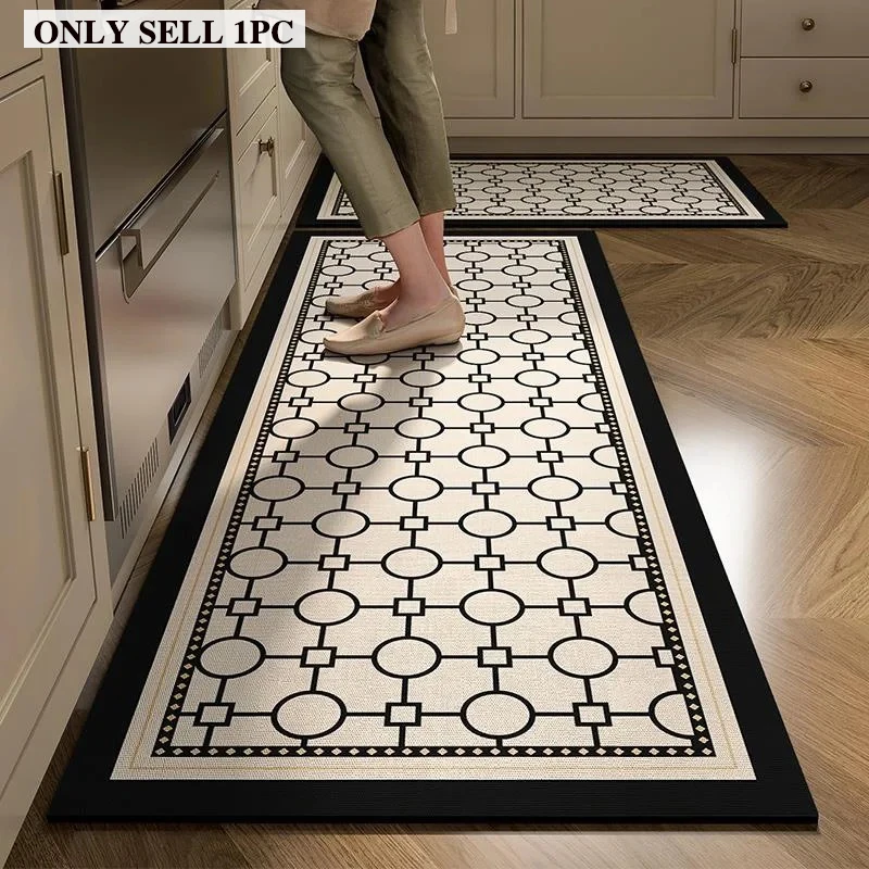 Kitchen Carpet PVC Waterproof Leather Floor Mat Minimalist Geometric Pattern Rug Oil-proof  Anti-slip Long Mats Home Decor Rugs