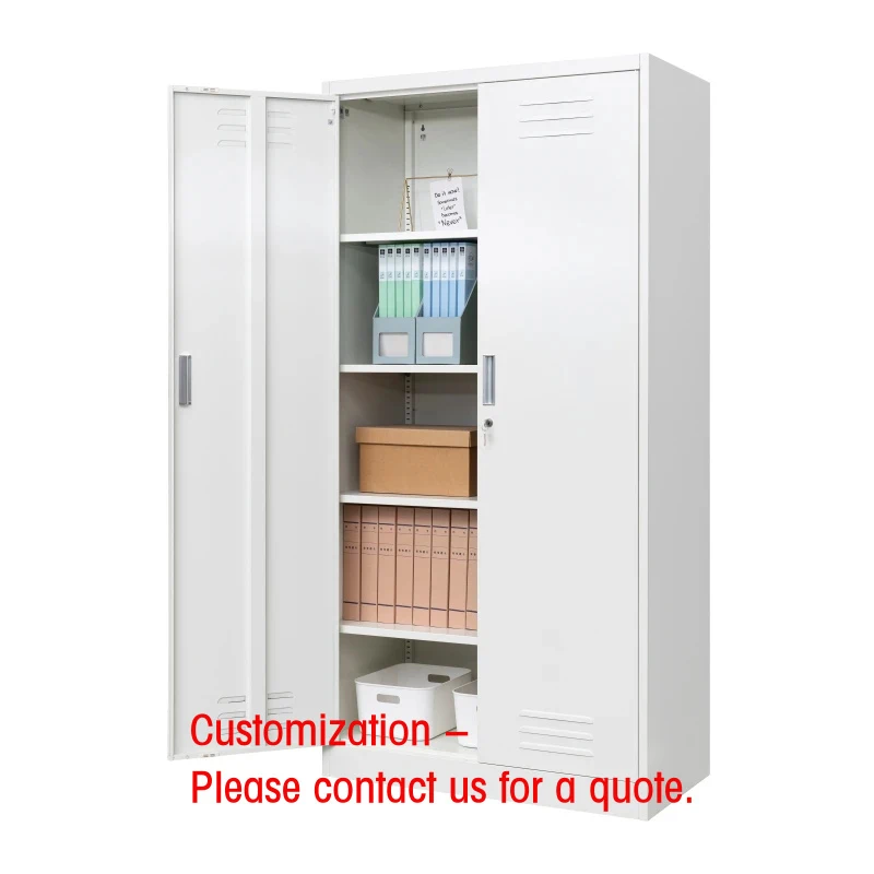 custom.2-Door Metal Filing Cabinet Modern 5-Tier Adjustable Shelves Foldable Storage Cupboard Lock School Workshop