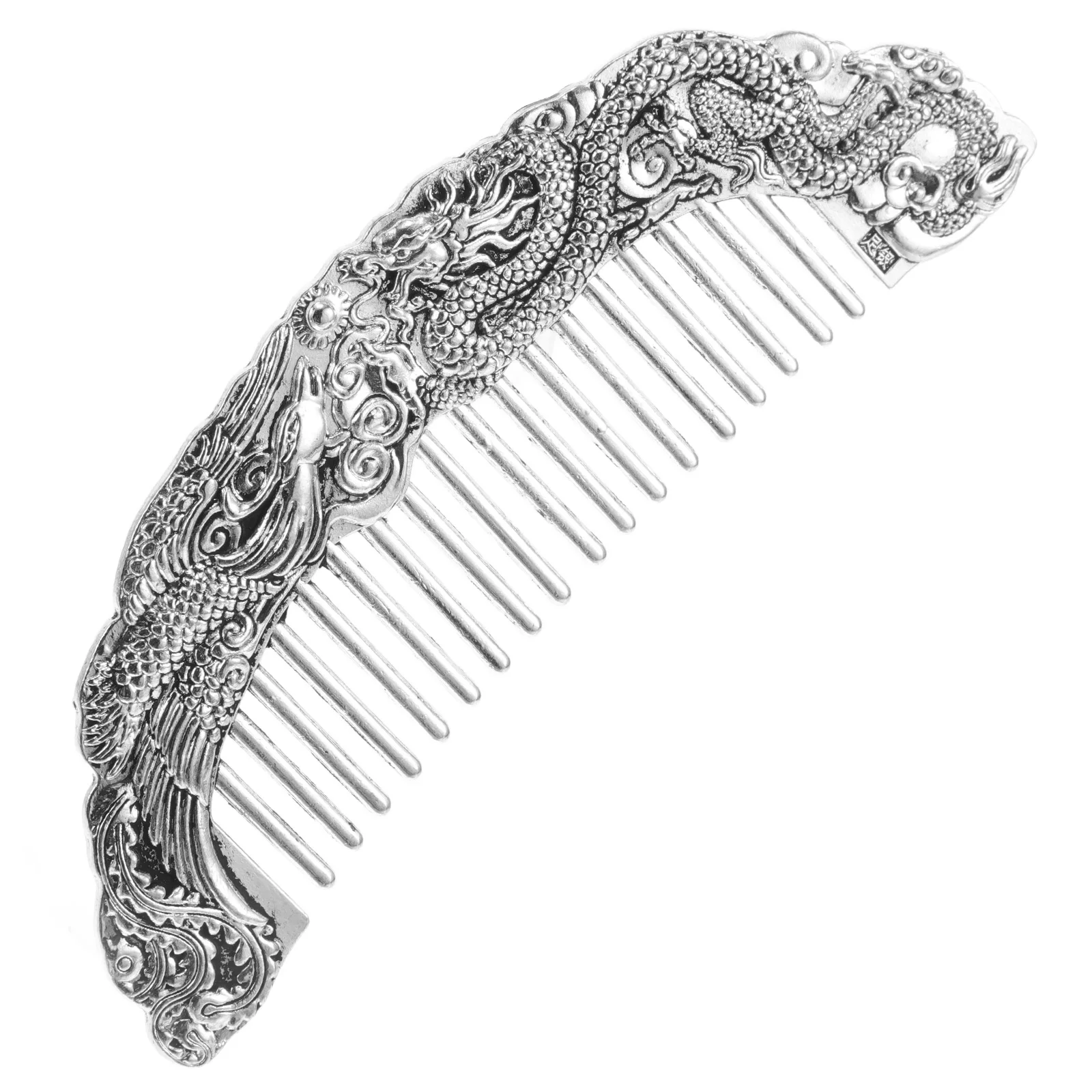 

Dragon and Phoenix Silver Comb for Curly Hair Beard Razor Baby Alloy Combs Styling Fine Tooth