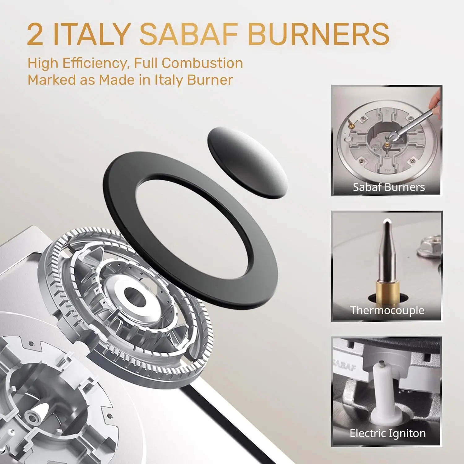 موقد غاز البروبان بشقتين، موقد غاز مدمج مقاس 12 بوصة LPG/NG مع 2 شعلة محكمة الغلق ITALY SABAF مع حماية