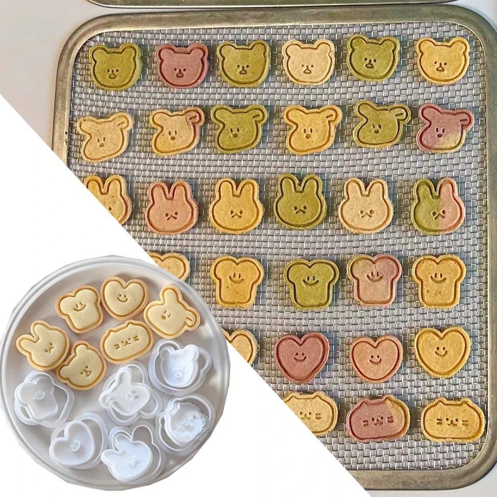 

6Pcs/Set Mini Animal Pattern Dog Cat Rabbit Pet Cookie Cutter Cartoon Love Bear Toast Biscuit Stamp Cake Baking Decoration Mold