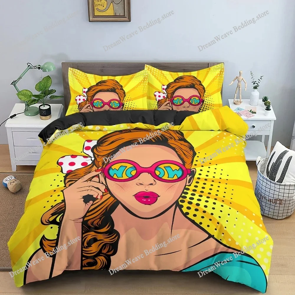 

Cartoon Girly King Queen Duvet Cover Watercolor Fashion Girl Pattern Bedding Set Modern Women Polyester Comforter Cover