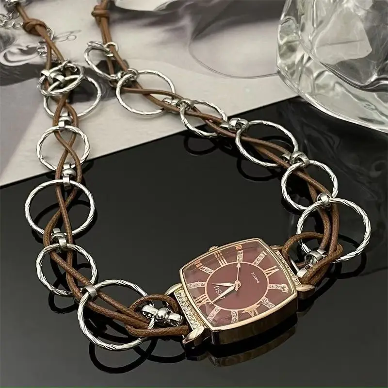 Fashion Punk Ring Hollowed-Out Watch Collarbone Chain Lady Lovely Exquisite Necklace Gift For Girlfriend