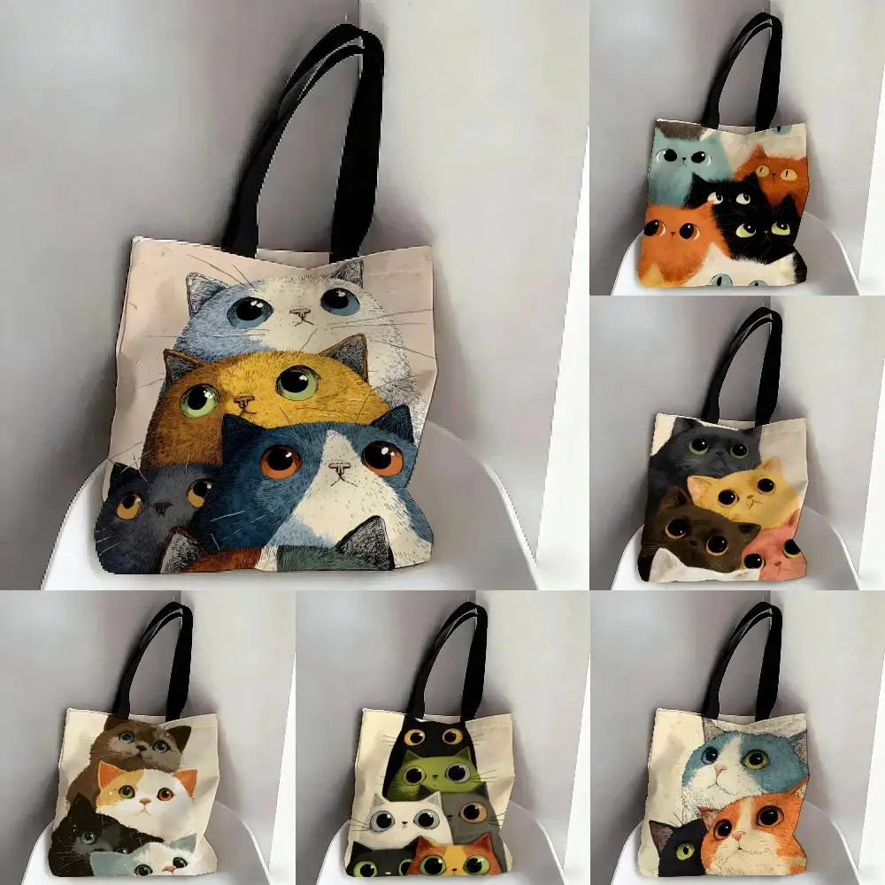 A Mountain Of Cats Storage Bags Canvas Double-Sided Print Fashion Shoulder Tote Shopping Bag Gift Eco Handbags