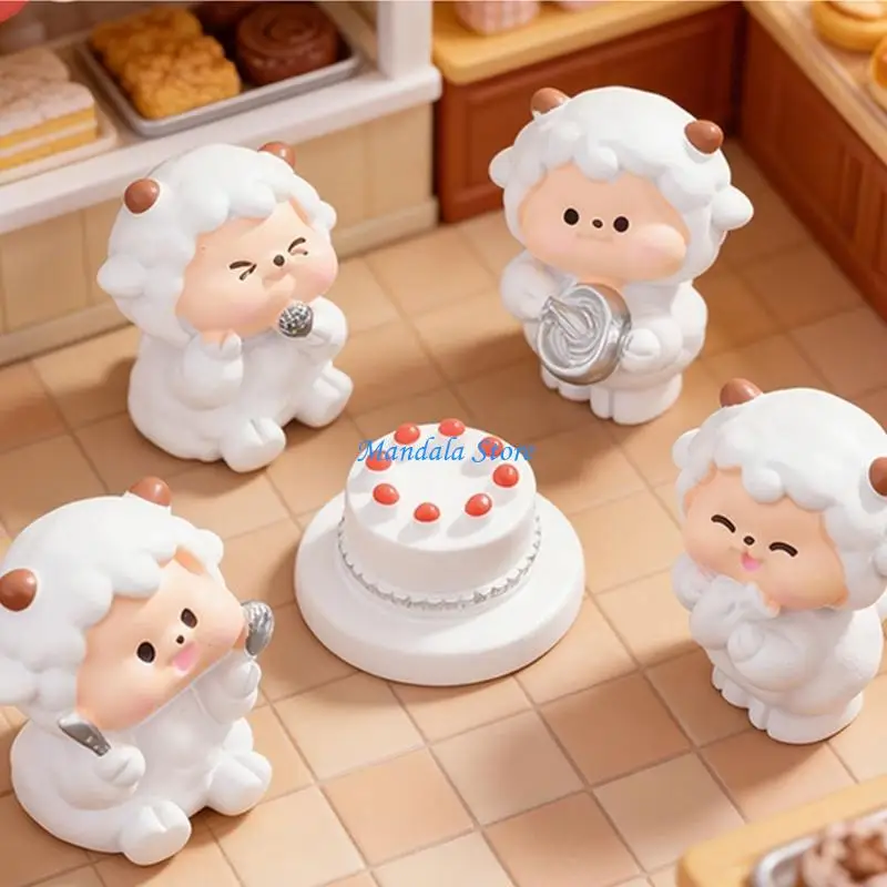 U2JC Miniature Sheep Statue Garden Decors Resin Sheep Figurine Mini Cake Toppers