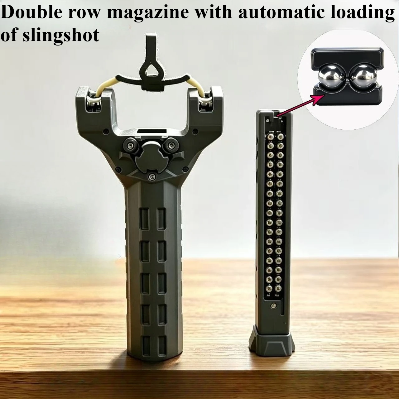With Double Row Magazine Automatic Loading Slingshot for Outdoor Competitive Rapid Fire High Precision EDC Slingshot Tool Parts