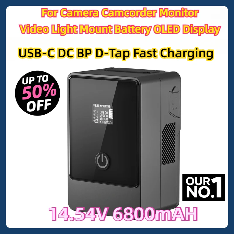 

For Camera Camcorder Monitor Video Light Mount Battery OLED Display USB-C DC BP D-Tap Fast Charging V Mount Battery