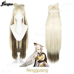 Ebingoo Game Genshin Impact Ningguang Cosplay Wigs Long Straight Beige Wigs with Bow Heat Resistant Synthetic Hair Halloween Wig