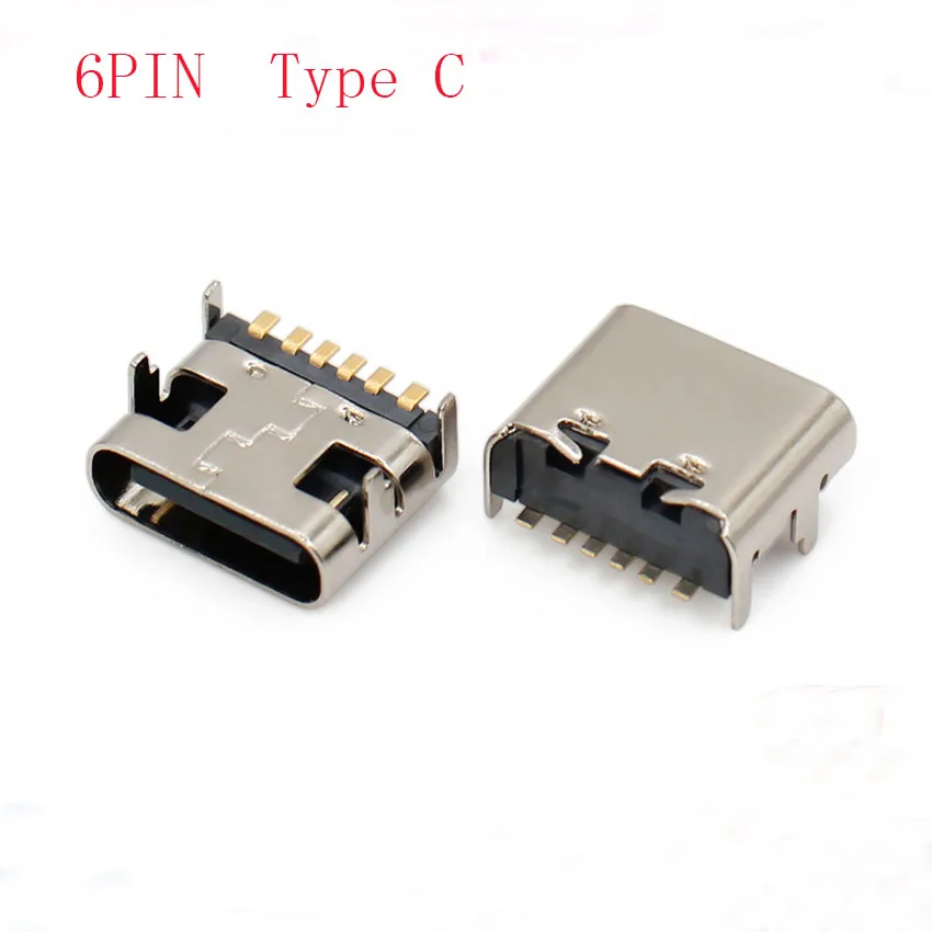 10pcs/lot Type C 6 Pin USB SMT Socket Connector USB 3.1 Type-C Female Placement SMD DIP For PCB design DIY high current charging