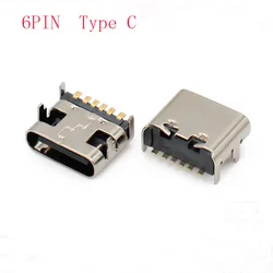 Conector de enchufe USB tipo C SMT de 6 pines, USB 3,1, colocación hembra tipo C, SMD DIP para diseño de PCB, carga de alta corriente DIY, 10 unids/lote