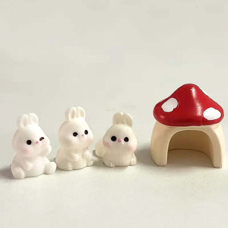 

Mini Mushroom House Miniature, Tiny Resin Crafted Rabbit Figurines, Cute Home Indoor Landscape Decoration Ornaments, 4pcs/set