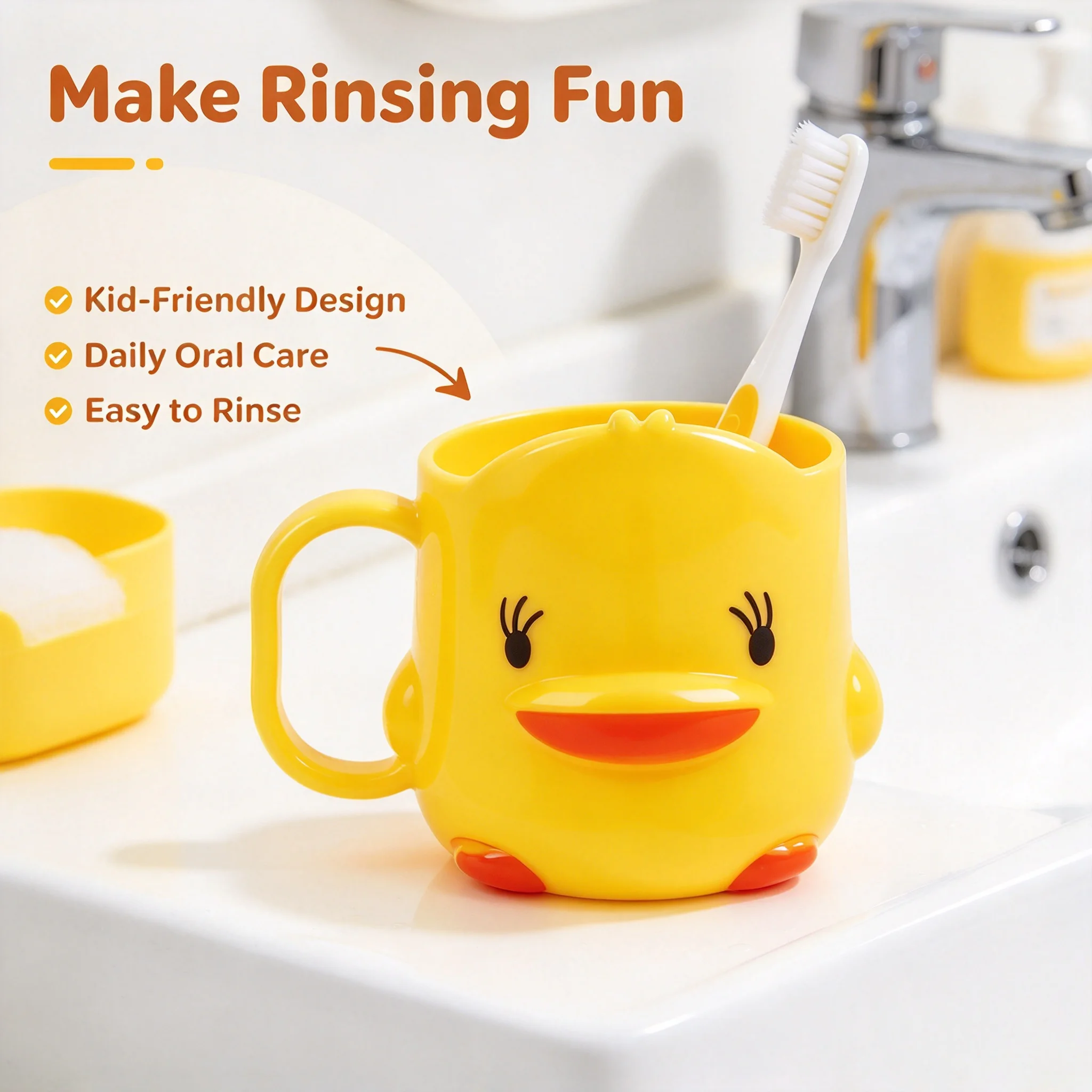 Cute Duck Kids Tooth Cup Smooth Burr Free Rim For Family Washroom Hold Toothbrush Storage