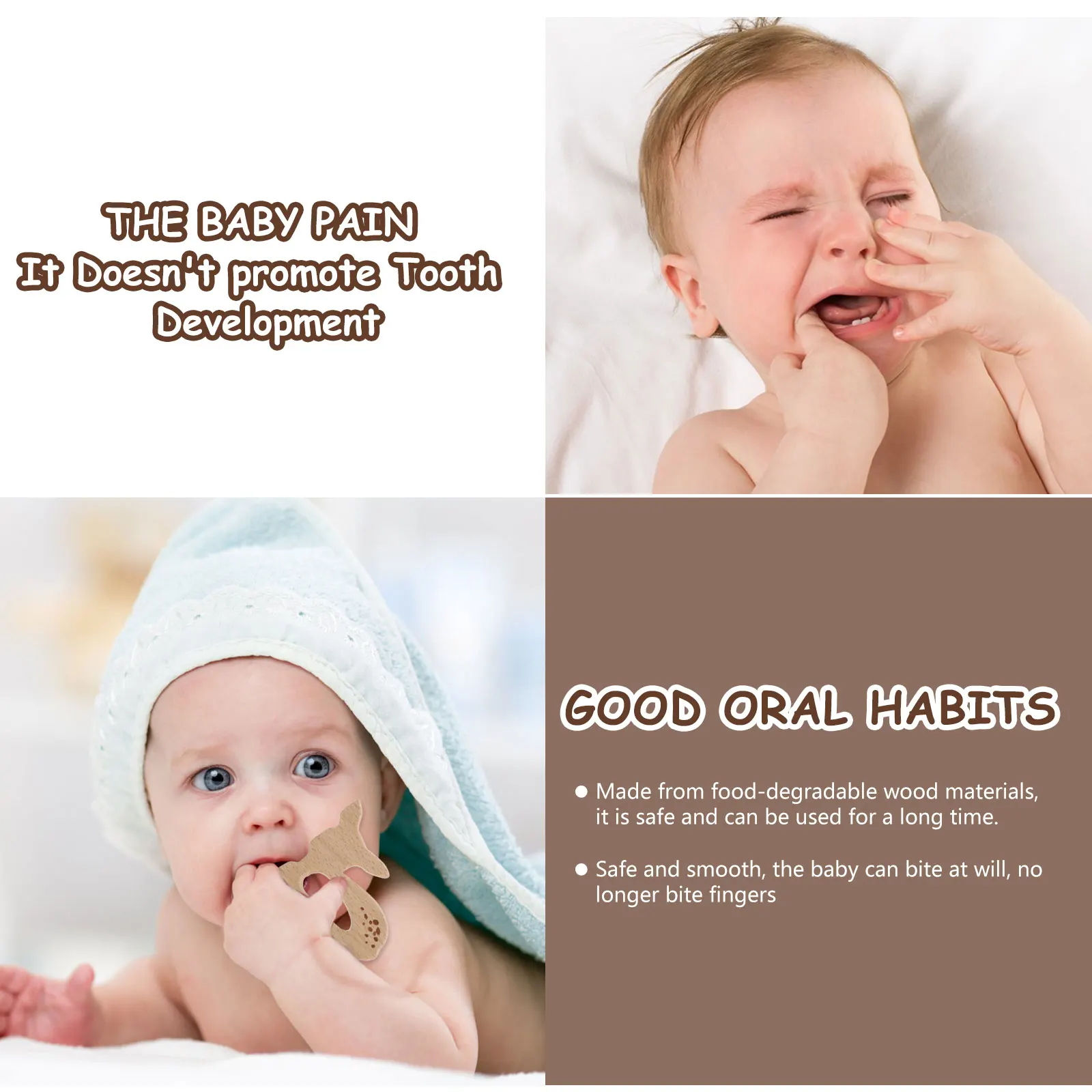 10pcs Wooden Baby Pendant Cartoon Teether Molar For Diy Pacifier Chain Decor Beech Baby Children