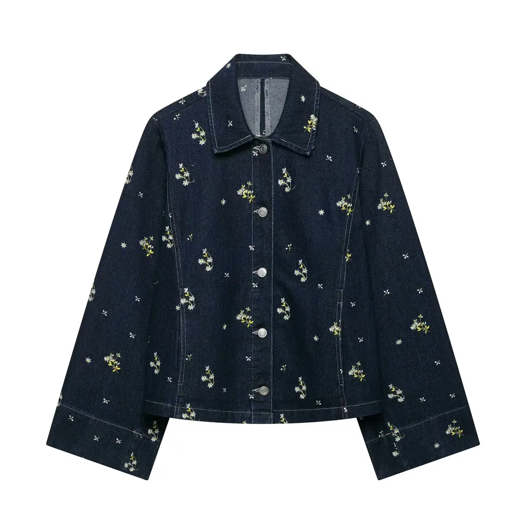 Autumn New Denim Women's Shirts 2026 New Fashion Embroidered Flowers Loose Elegant Women's Shirts Street Chic Warm Autumn Blouse