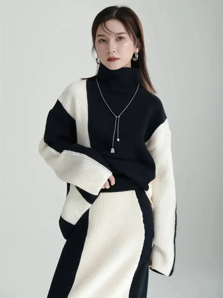 

Sweater Half-body Skirt Knitting Big Size Two Pieces Suit New Turtleneck Women Fashion Autumn Winter 2026 78TM