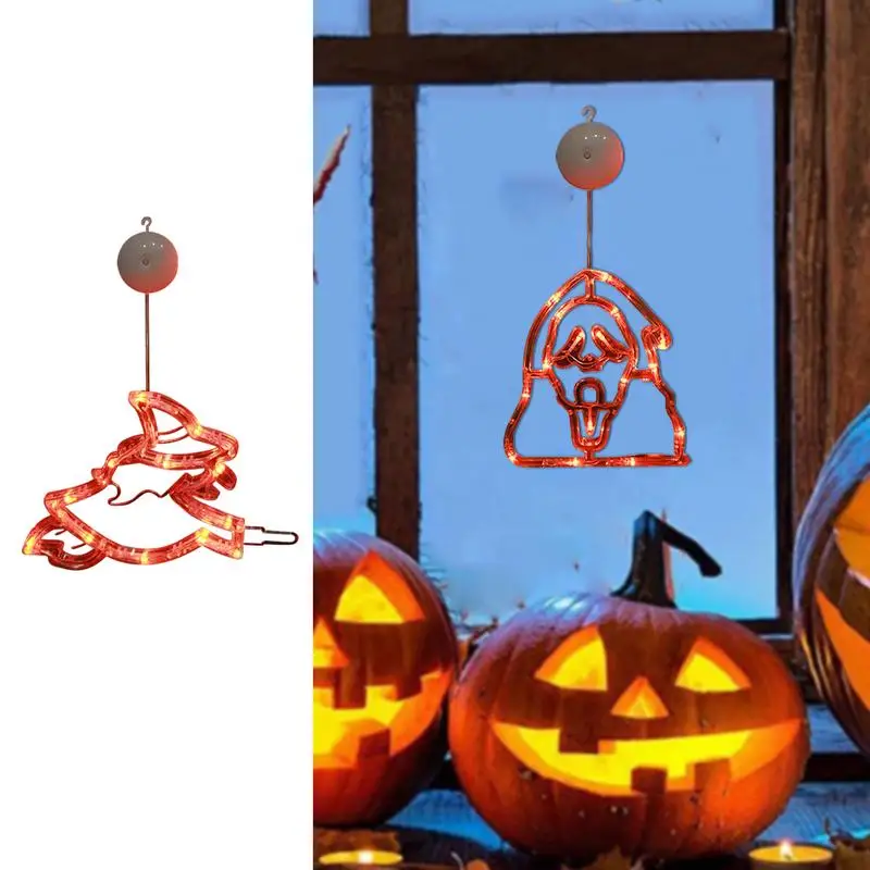 

Halloween LED Lights Suction Cup Ghost Spooky Decorative Wall Light With Hook Soft Yellow Lighting Witch Window Light Balcony