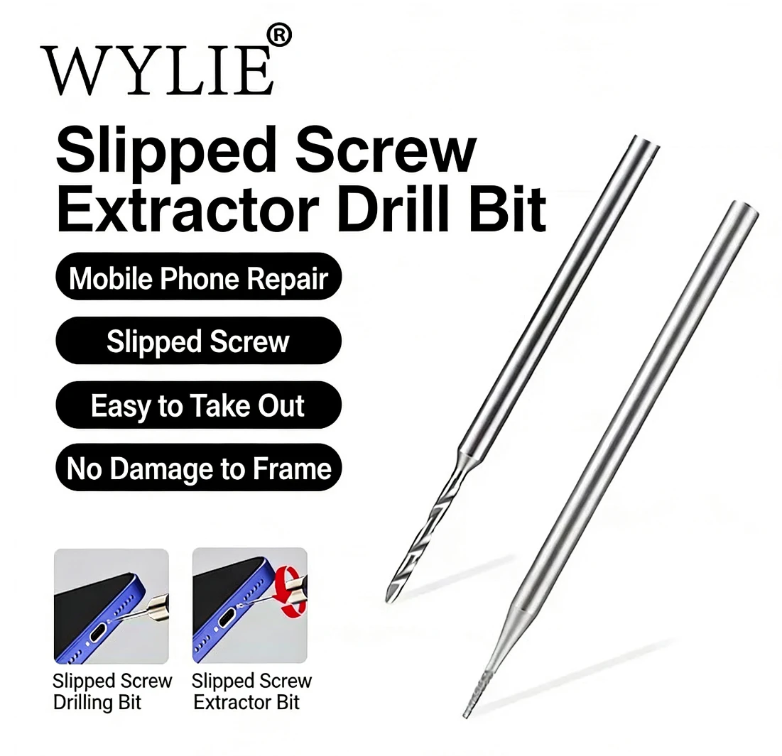WYLIE Alloy Stripped Screw Remover Kit with Sliding Drill Bits for Mobile Phone Frame PCB Motherboard Repair Easy Removal Tool