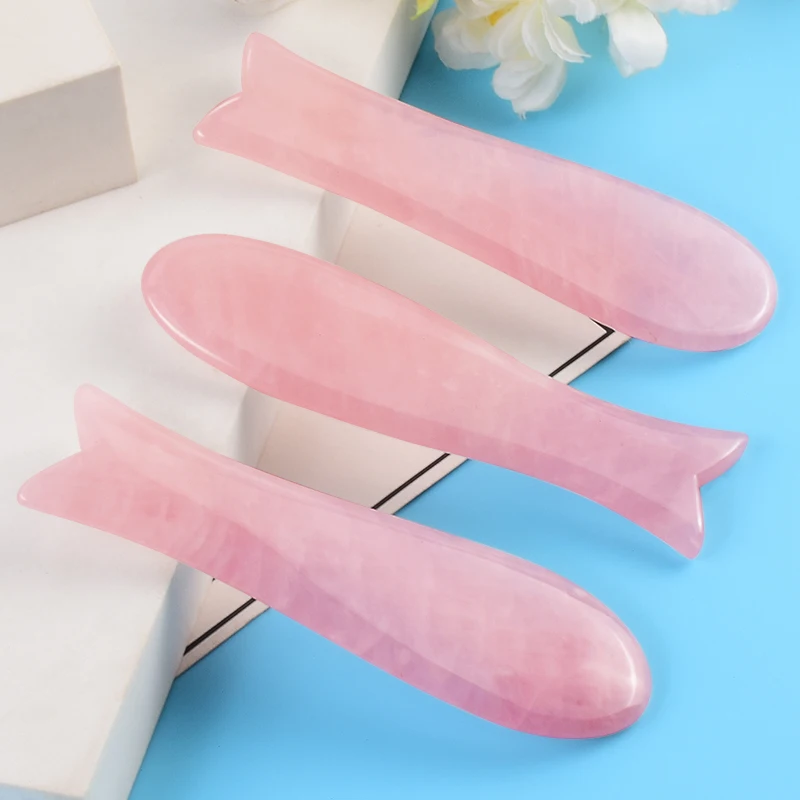 Rose Quartz Fish Shape Gua Sha Tool Health Care Natural Stone Crystal SPA Massage Scraping Body Face Healing Beauty Product