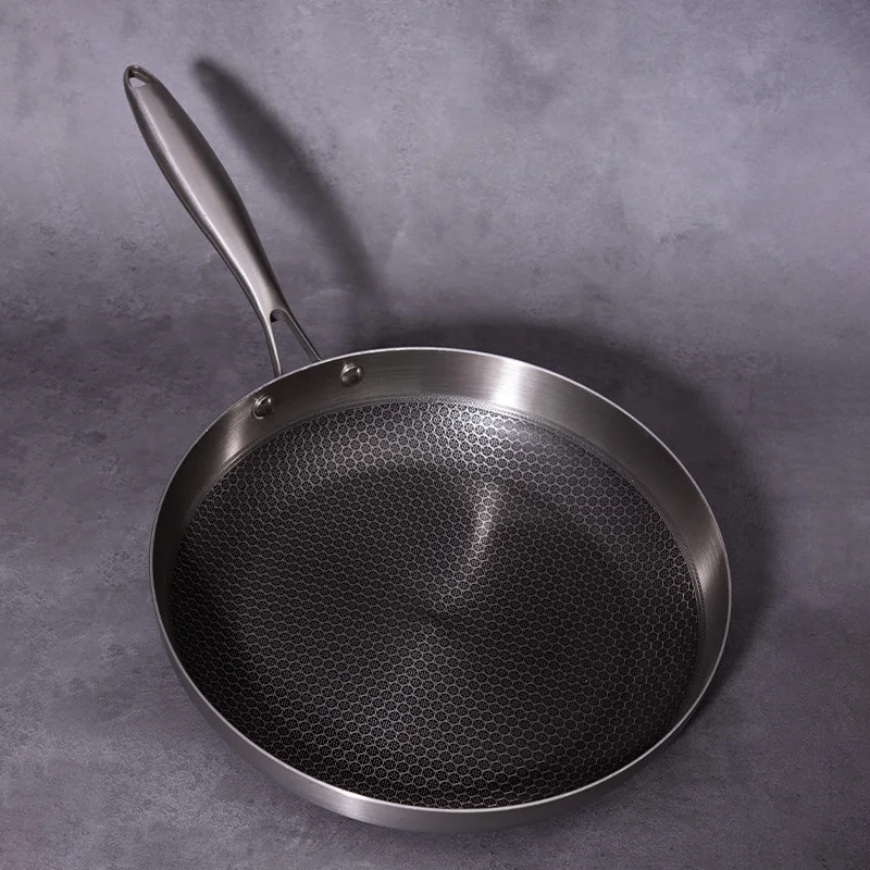 Professional Quality Custom Korean Kitchen 18/8 Tryply Stainless Steel Non Stick Honeycomb Round Stir Frying Pan