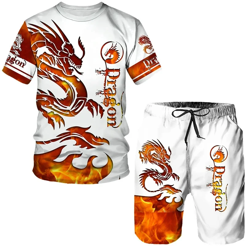 Summer Dragon Lord Pattern Men\'s T Shirts+Shorts 2PCS Outfits Casual Shorts Sets 3D Print Cool Man Clothes O-Neck Tracksuit Suit