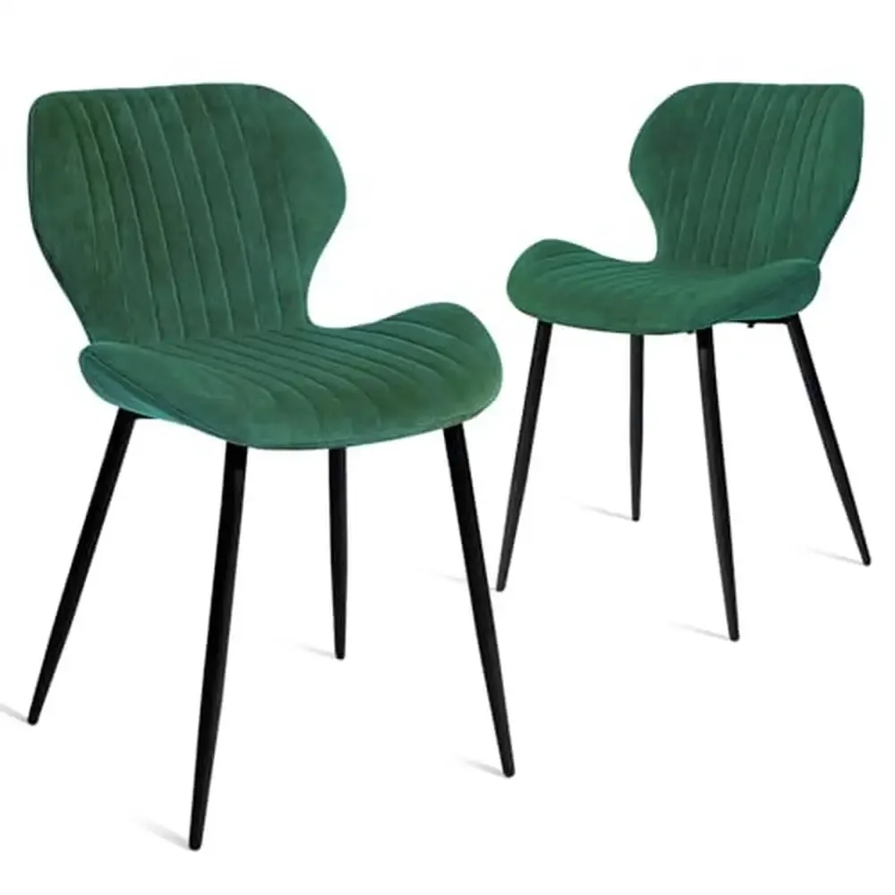 

Modern Velvet Dining Chairs Set of 2 Green Metal Legs Comfortable Seating Upholstered Backrest Kitchen Living Room Chair