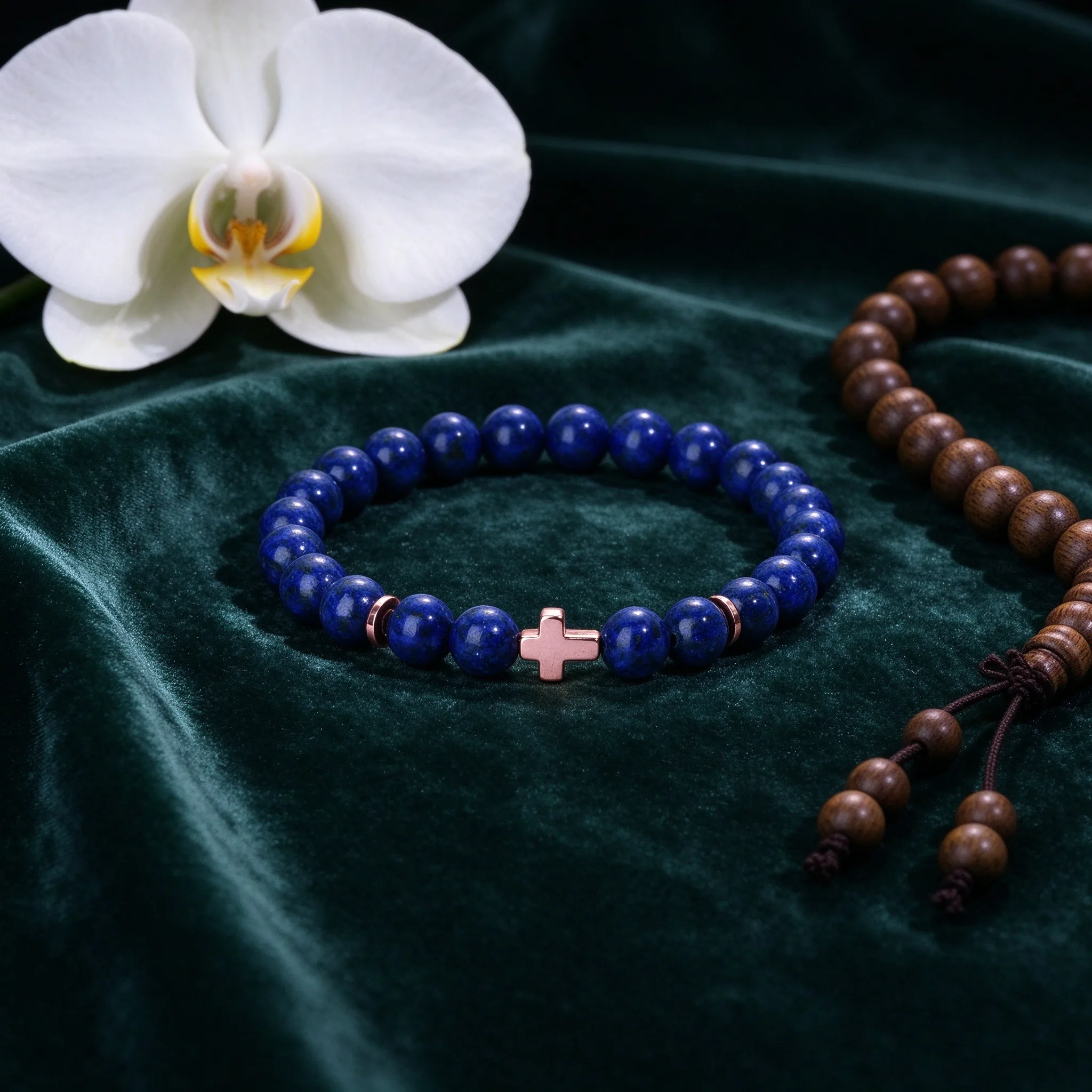 1pc Natural lapis lazuli bracelet, gold cross bracelet, symbolizing wisdom and memory crystal bracelet, unisex jewelry gift