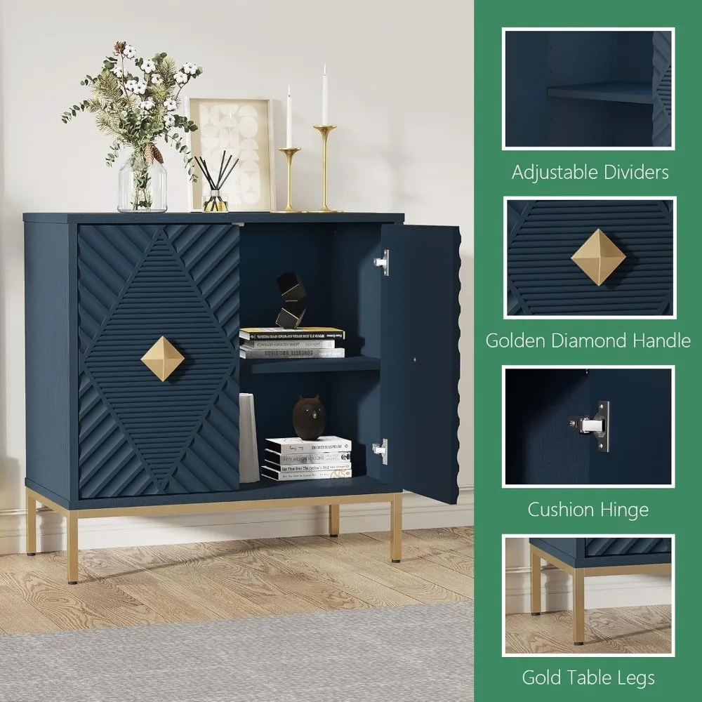 

Set of 2 Sideboard Buffet Cabinet with Storage, 2 Door Accent Cabinet, Carved Wood Mid Century Modern Credenza, Customized