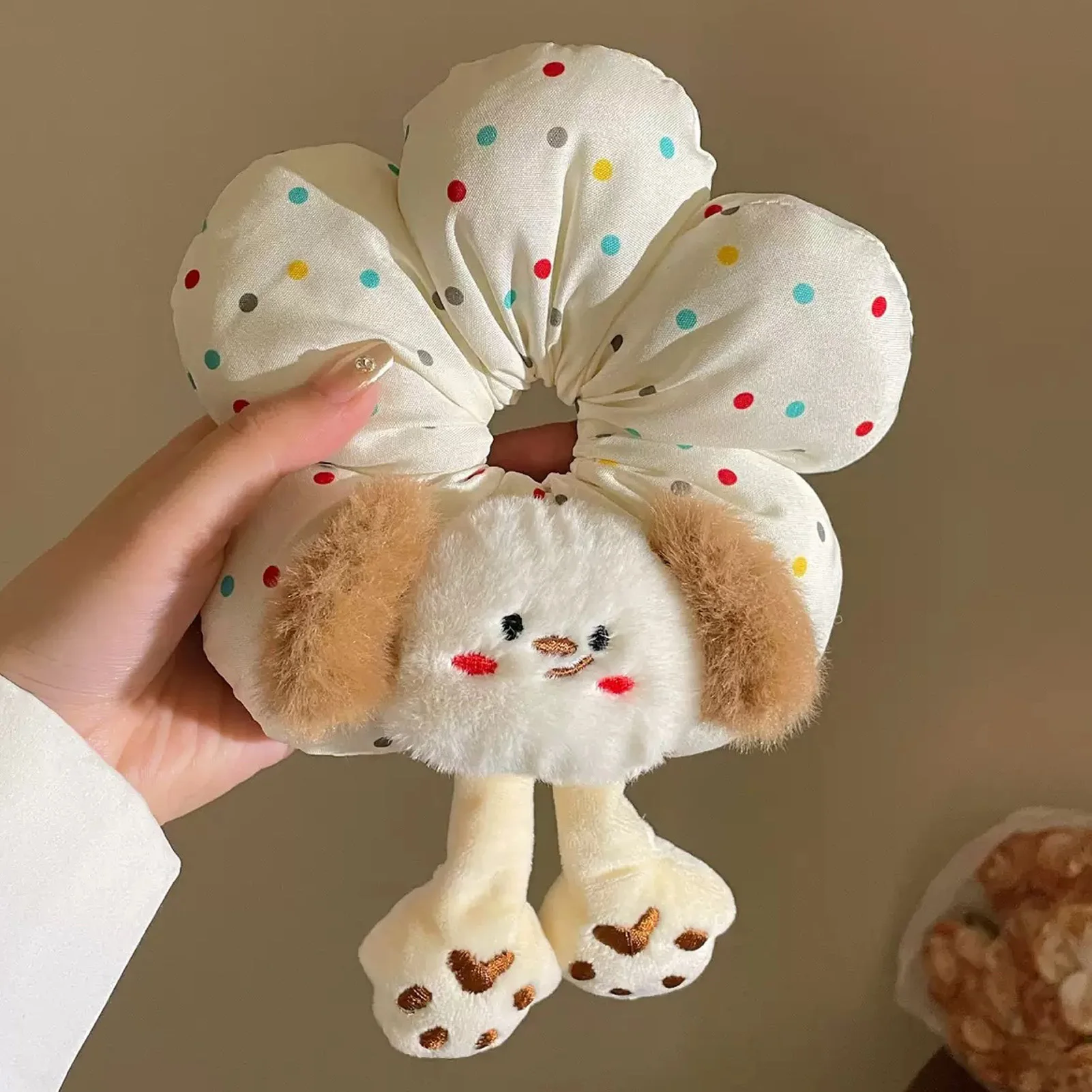 Cute Cartoon Animal Flower Large Intestine Scrunchie Floral Animal Pattern Hair Ring Lovely Headwear Girls Daily Hair Accessory view 4