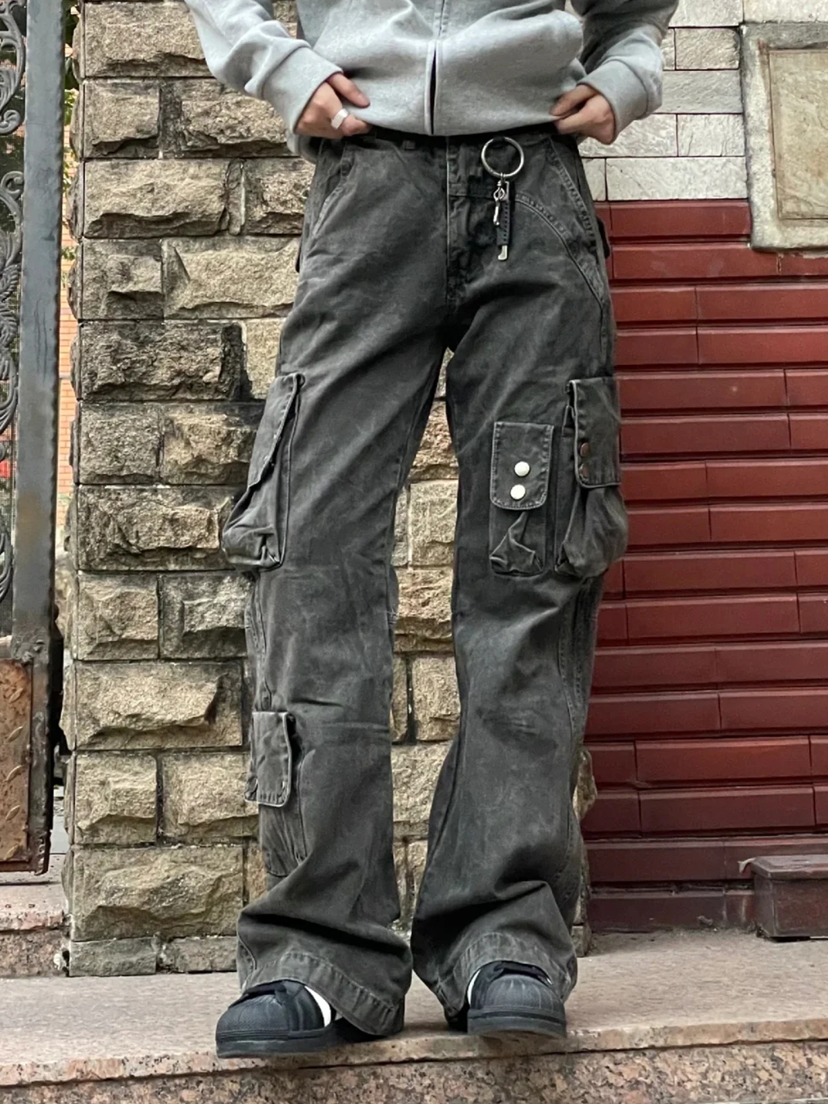 

Американские функциональные рабочие джинсы унисекс для весны и осени, свободные повседневные брюки-карго с множеством карманов