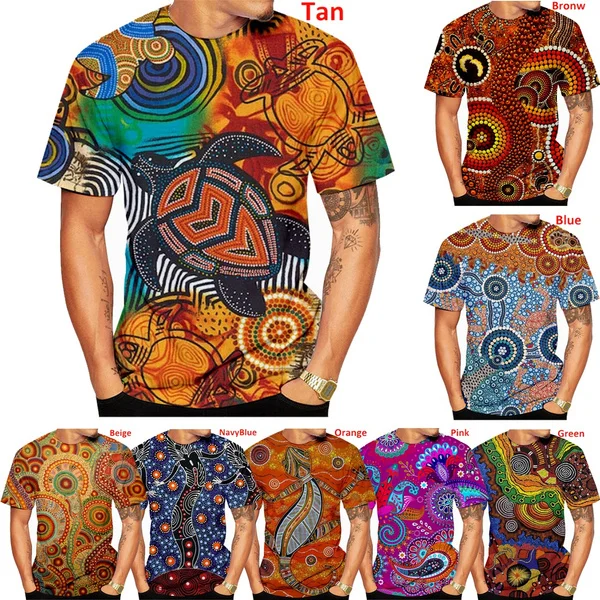 2023 New Fashion Aboriginal Psychedelic Indigenous Vintage Ethnic Style Painting Art T-shirt for Men and Women