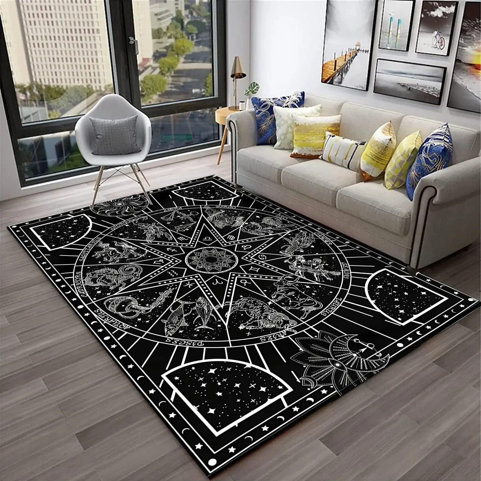 Twelve Constellation Area Rugs Star Sign Zodiac Carpet Living Room Bedroom Decor Rug Children Play Room Mats Anti-slip Floor Mat