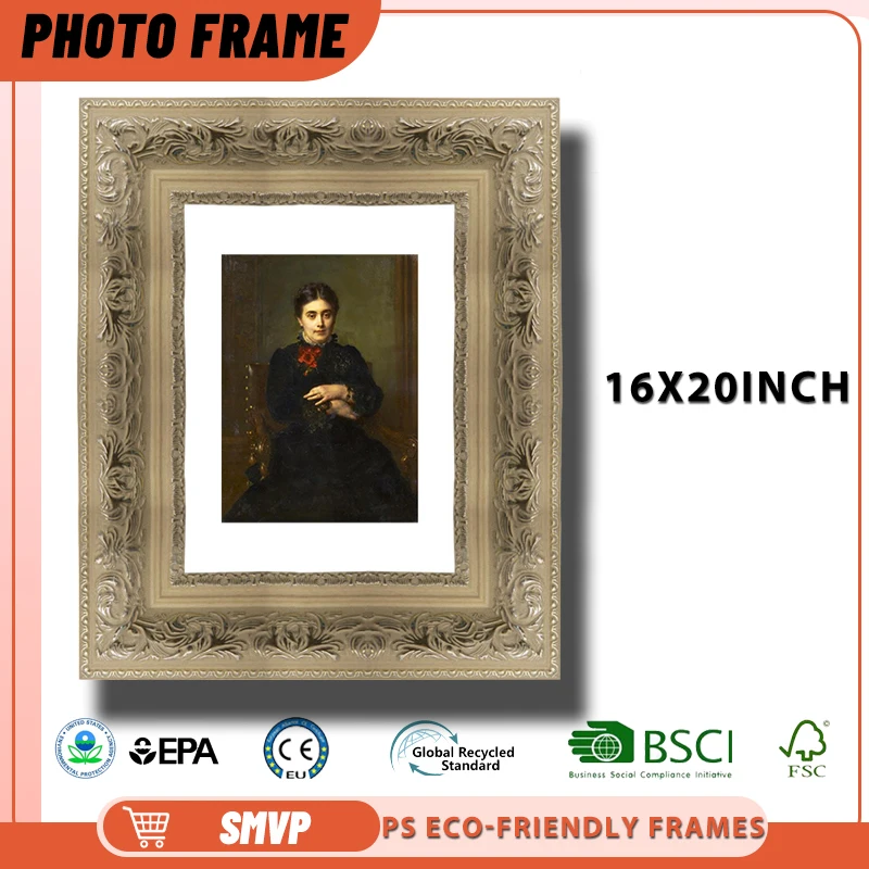 

16x20 White Ornate Photo Frame with Intricate Carvings Perfect for Classic Portrait Displays in Living Rooms Picture Frame