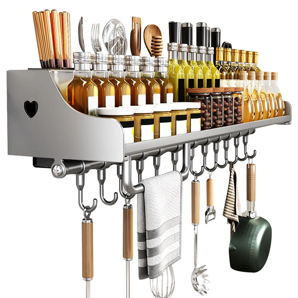 

60CM Kitchen Storage Rack with 12 Hooks Hanging Storage Rack Kitchen Spice Rack for Chopsticks Spoons Shovels Organize