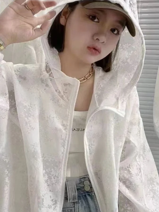 

plus Size 300 Pou Hollow out Embroidery Hooded Women's Lightweight Jaet Summer Sun Protection Loose Fit Faion Outerwear