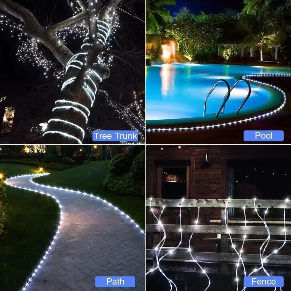 Waterproof Solar String Lights PVC Christmas Decoration LED Strip Lights Solar Powered Flexible Tube Lamp