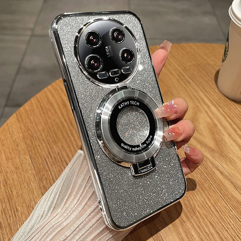 Mi 14 Ultra 5G Case With Ring Magnetic Bracket,Luxury Glitter Cover For Xiaomi 14 Ultra 13T Pro Case Luxury with Holder 14ultra