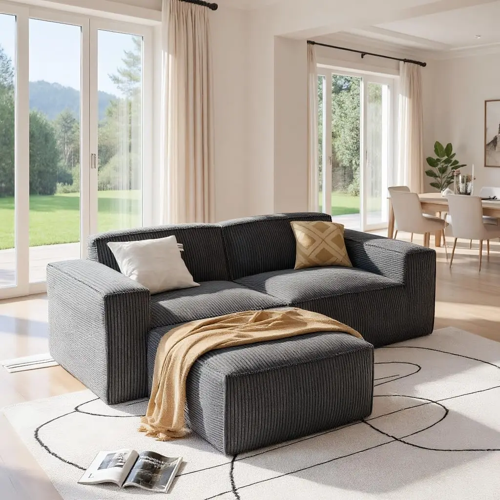 Customizable 80 Inch Amada L-Shaped Modular Corduroy Couch Deep Seats High-Back Upholstered Living Room Furniture