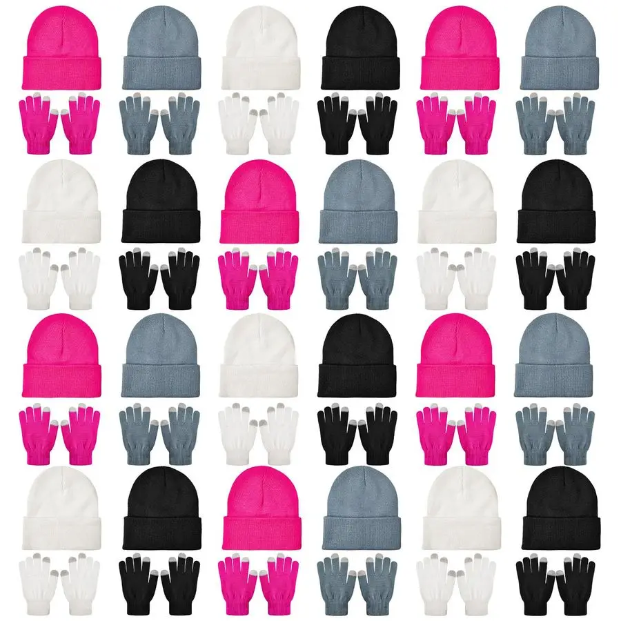 

Pcs Bulk Winter Knit Beanies Gloves Men Women Warm Beanie Touchscreen Gloves Set Cozy Winter Accessories