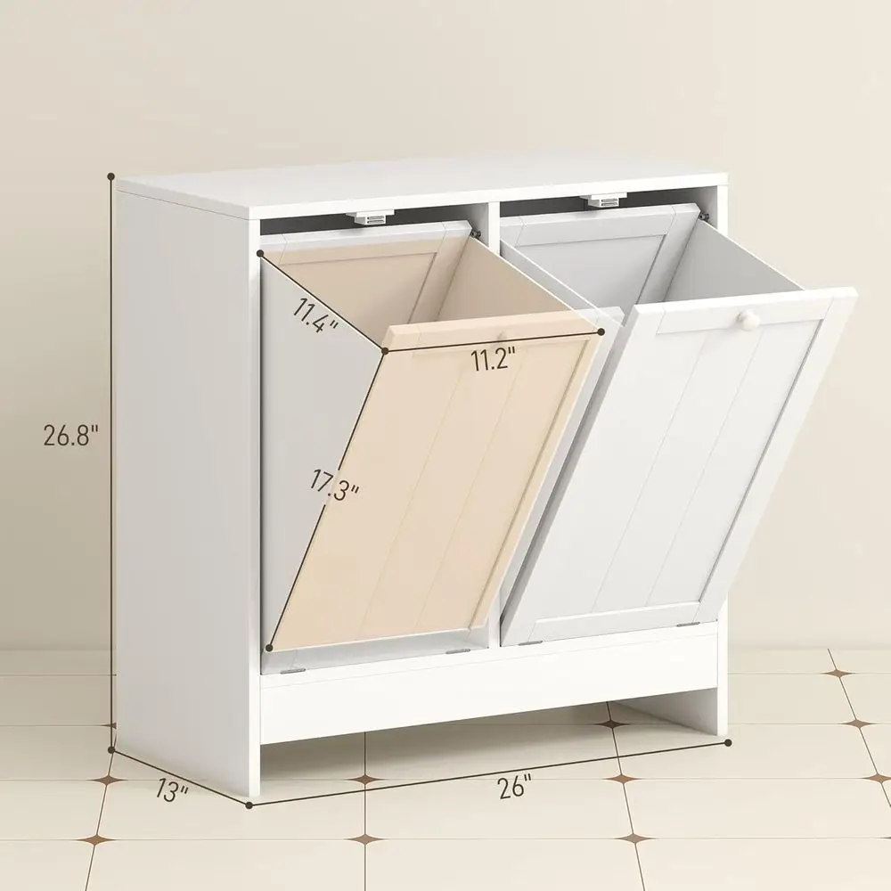 Double Out Laundry Hamper Cabinet with Storage 2 DoWhite | 19 Gallon Hidden Trash Can Cabinet, or Bathroom, Kitchen