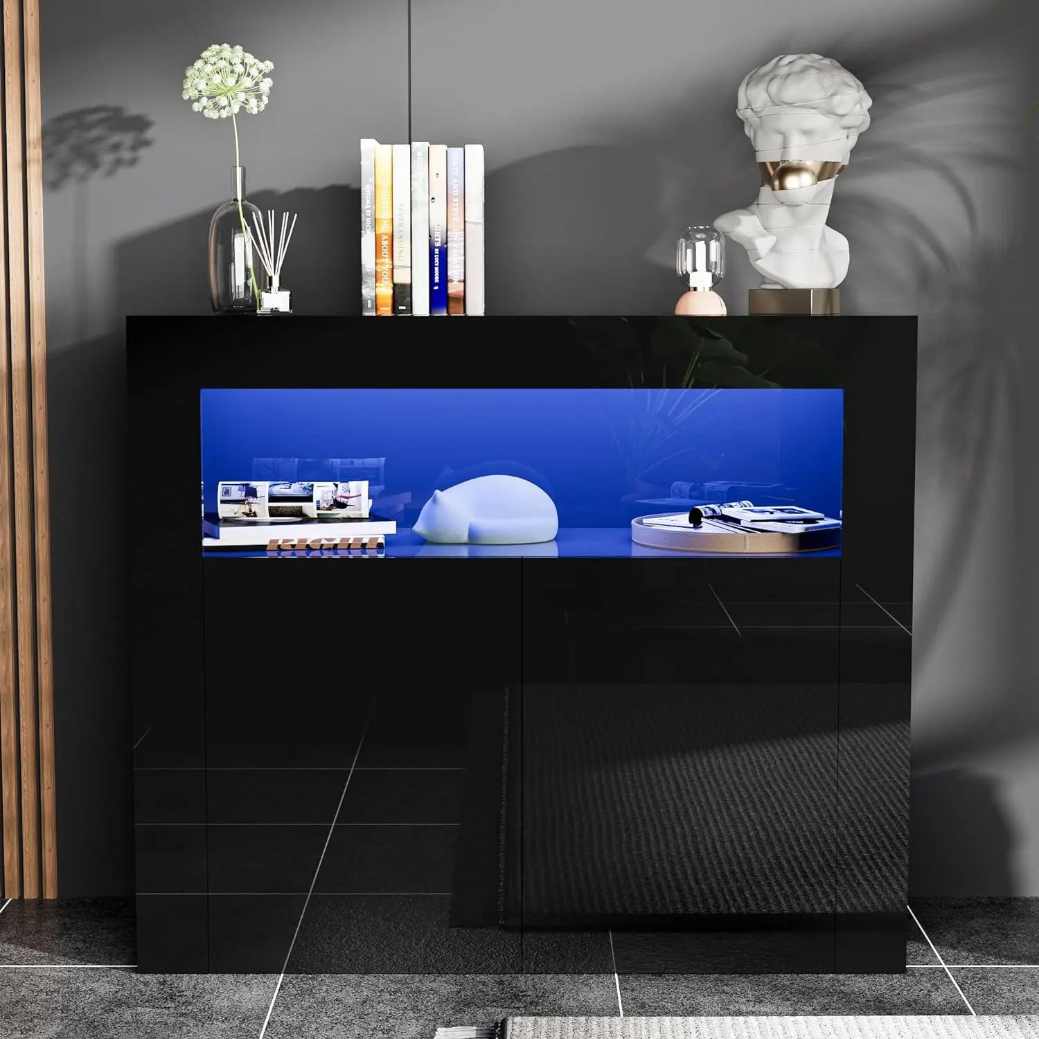 High Glossy Sideboard Storage Cabinet with 2 Doors and Adjustable Shelf