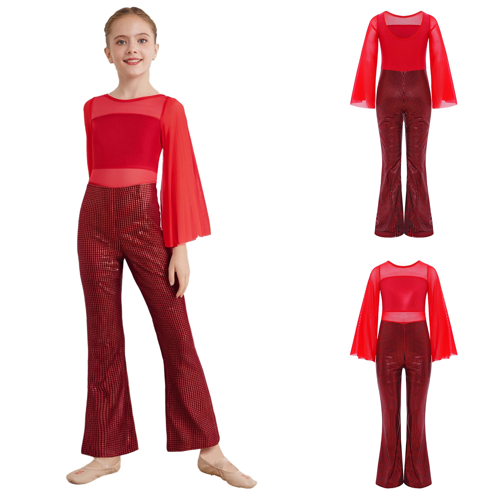 Costume de danse de pom-pom girl pour enfants filles, vêtements de danse latine Jazz, combinaison métallique à cloche, Costume de spectacle de fête à thème de carnaval