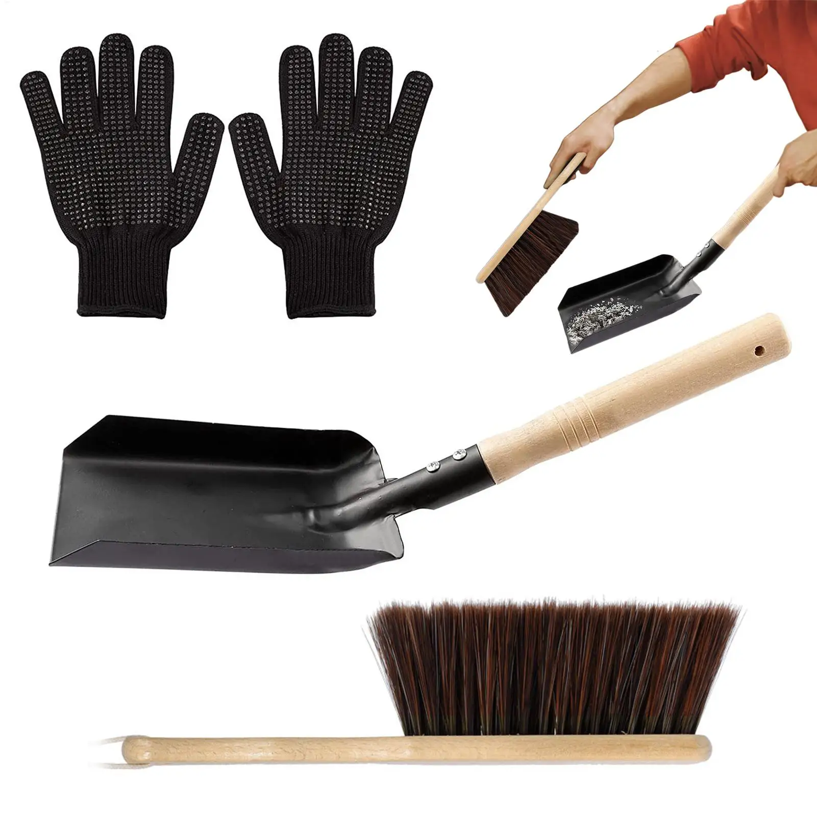 

Ash Shovel for Fire Pit Heavy Duty Metal Scoop with Wooden Handle Cleaning Tool for Wood Stove Campfire Charcoal Barbecue BBQ