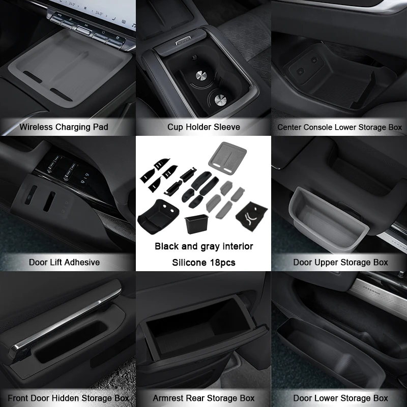 

For ZEEKR 7X 2024 2025 Silicone Wireless Charging Pad Water Bottle Protector Shock Door Handle Storage Box Armrest Organising