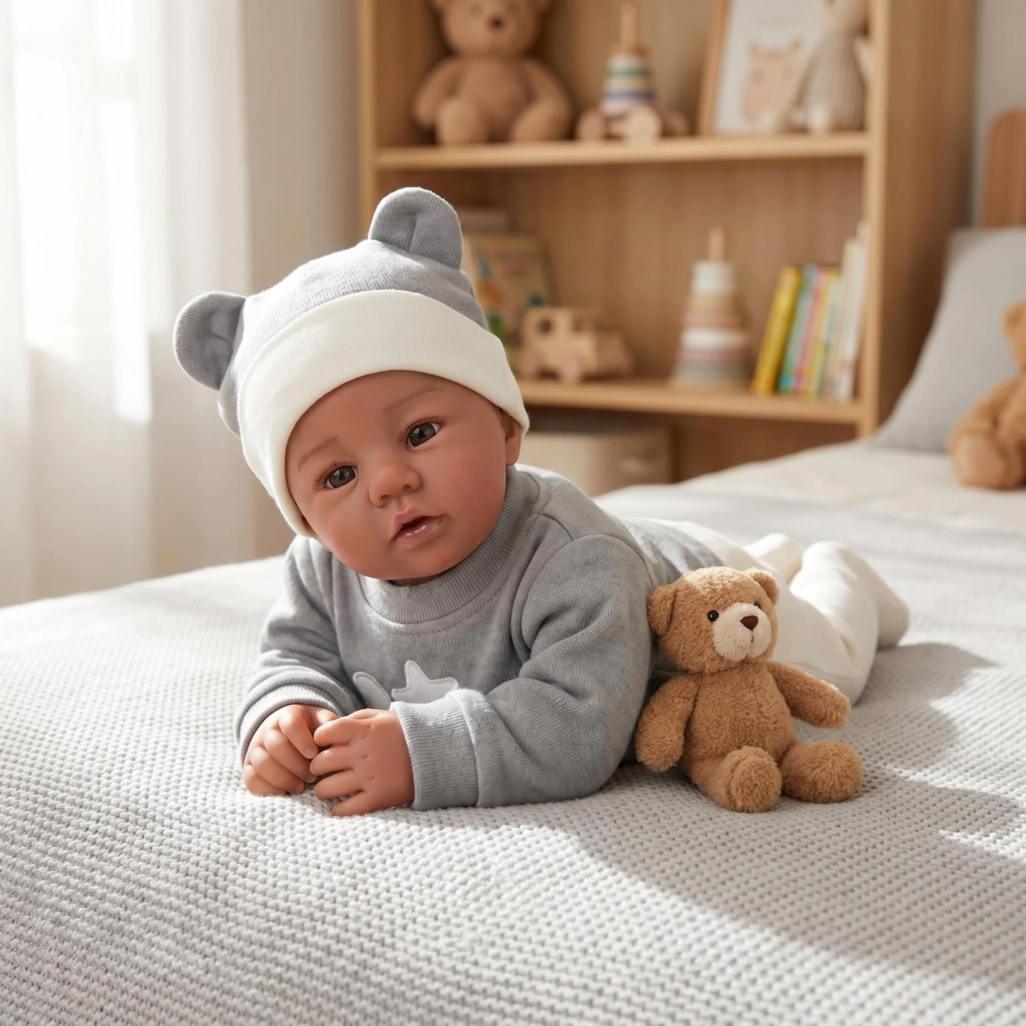 NPK 18inch Lifelike Reborn Doll Abigail Dark Skin Tone Soft Body Touch Cuddly 3D Painted Skin Visible Veins Collectible Doll