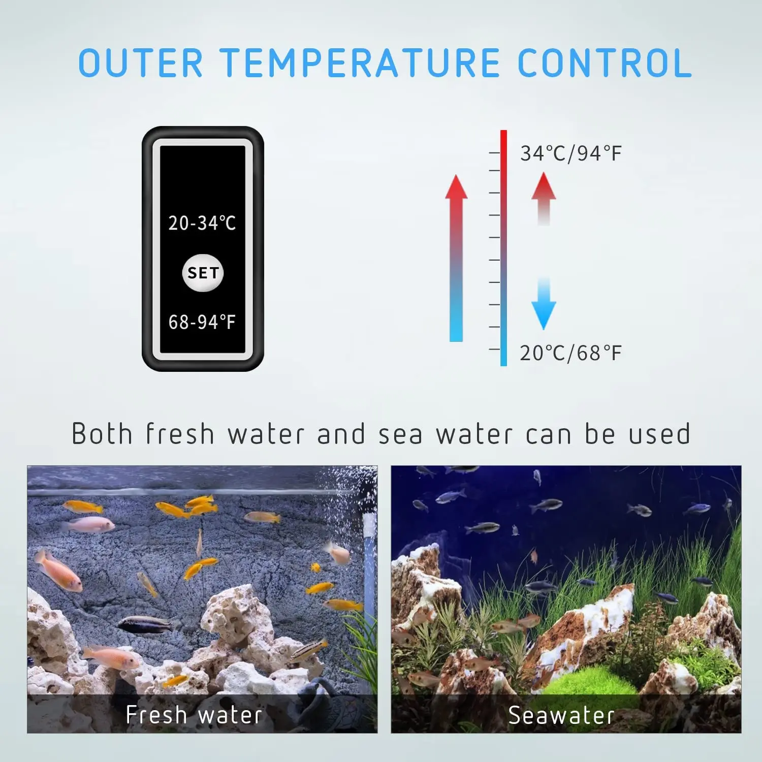 New 1200W Aquarium Fish Tank Heater Diving Smart LED Temperature Display Adjustable Water Heating Rod Temperature Control