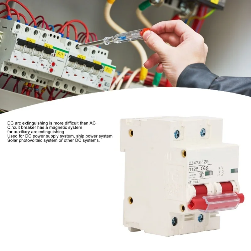 DC Circuit Breaker Short Circuit Protection Rail Installation PV Circuit Breaker 2P 1000V 125A Red Switch