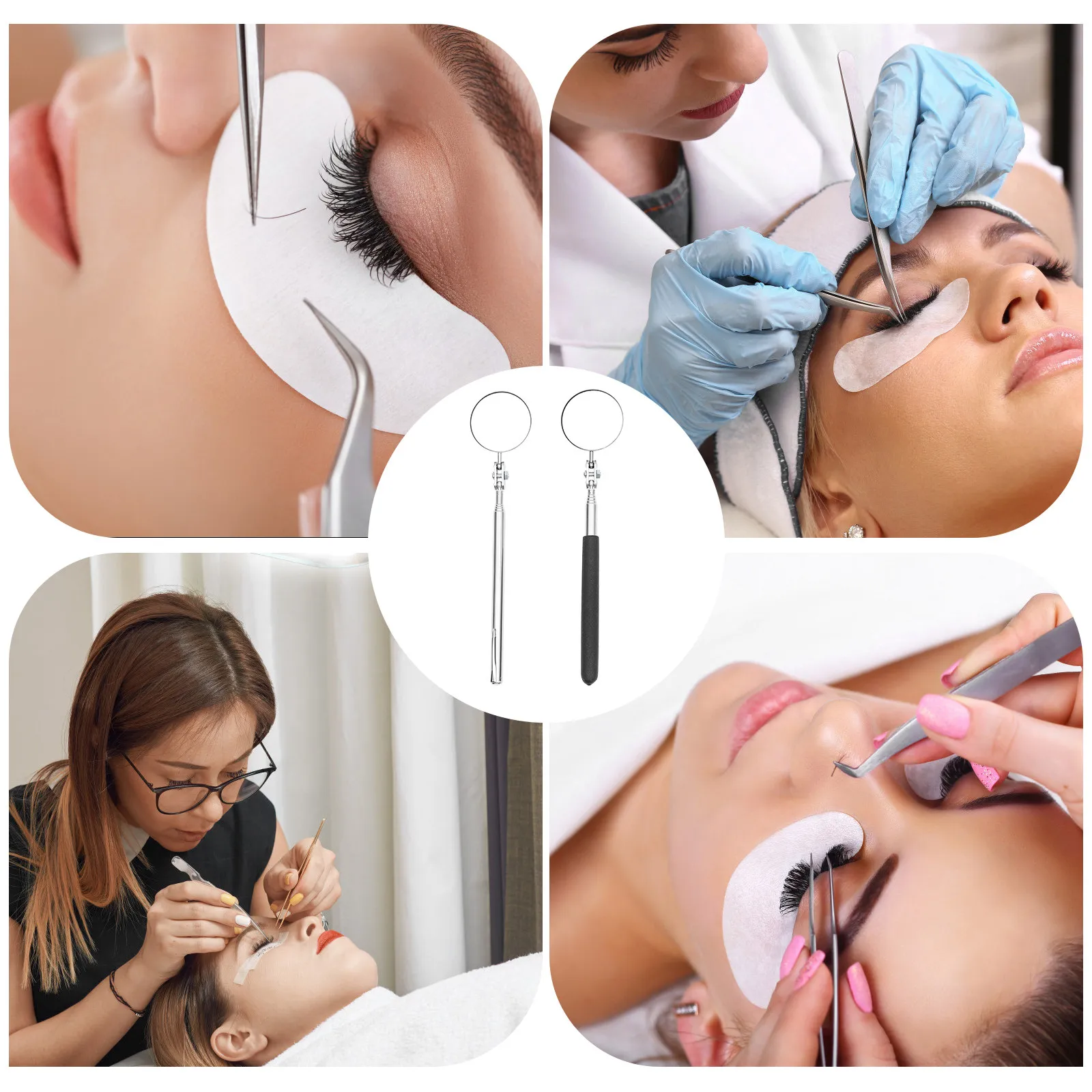 2Pcs Eyelash Check Mirror Folding Compact Lash Extension Tool Adjustable Large Lash Mirror Lightweight Beauty Salon Instrument
