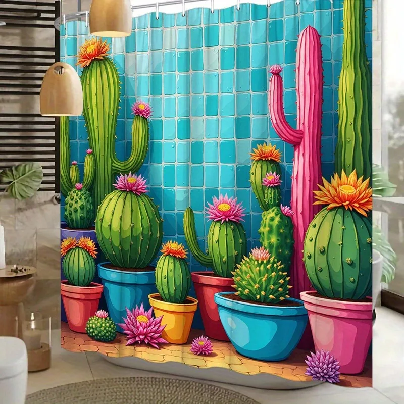 

Цветной цветок кактус, моющаяся грязеотталкивающая занавеска для душа, насадка для душа, водонепроницаемая полиэстеровая занавеска для ванны для домашнего декора